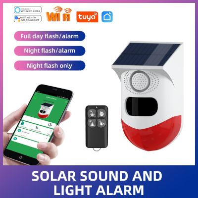 TuyaWiFiwaterproof outdoor solar wireless home security infrared PIR motion detector sensor alarm soundalarm stroboscopic alerts Household Security Sy