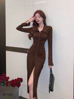 【HOT】❖ﺴ❁ Korean Version of Temperament Womens Long-sleeved Lapel Slit Skirt for Y2k Ready-to-wear Dresses