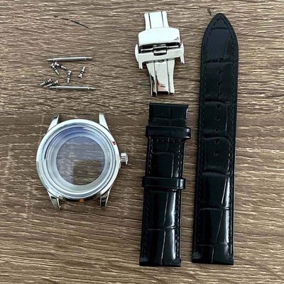 39.5MM Watch Case + Strap For NH35 NH36 4R36 Movement Modified Part Stainless Steel Case Leather Watchband