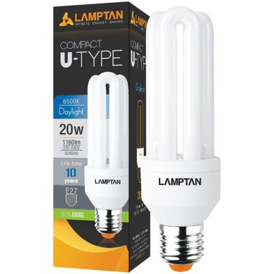 หลอดประหยัดไฟ U-TYPE LAMPTAN 20 วัตต์ DAYLIGHT [ส่งเร็วส่งไว มีเก็บเงินปลายทาง]