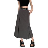 High Waist Long Skirt for Women Preppy Style A Line Pleated Skirt Grey 2023 New Fashion Y2k Female Korean Style Clothing