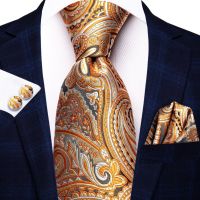 Orange Grey Paisley 2022 New Fashion Brand Tie for Men Wedding Party Necktie Set Handky Cufflinks Gift Wholesale Hi Tie Designer