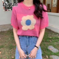 Du Yan เสื้อสเวตเตอร์สวมหัวสำหรับผู้หญิง,เสื้อสเวตเตอร์แขนสั้นเสื้อสเวตเตอร์คอกลม