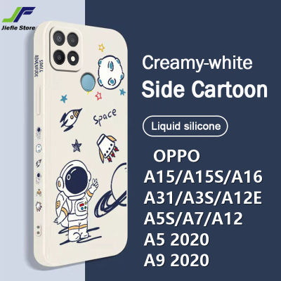 JieFie การ์ตูนนักบินอวกาศเคสโทรศัพท์สำหรับ OPPO A15 / OPPO 15S / A3S / A31 / A5S / A5 2020 / A9 2020 / A7 / A16 / A12 / A12E หมีน่ารัก Snoopy ปกหลังซิลิโคนรูปสี่เหลี่ยมกันแดดป้องกันปลอก