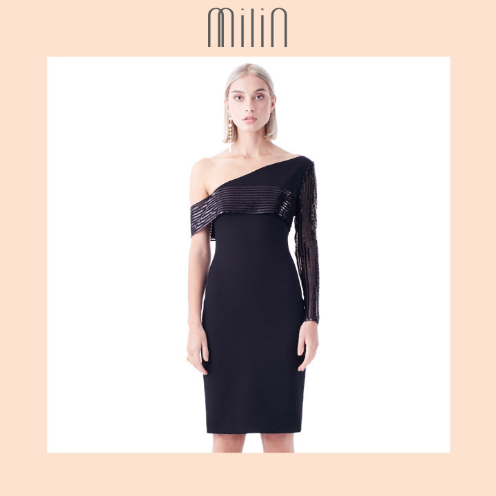 milin-off-shoulder-one-sleeve-bodycon-dress-ชุดเดรส-เดรสไหล่เดียว-เข้ารูป-castillo-dress