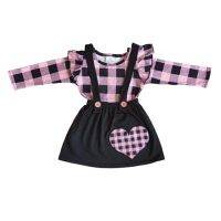 Girls Pink Plaid Romantic Suit Toddle Girls Boutique Beautiful Dress Summer Vibes Heart Set Gift For Baby