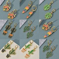 【hot】▩  Colorful Enamel Cactus Gold Color Hoop Earrings Drip Boho Earings Jewelry