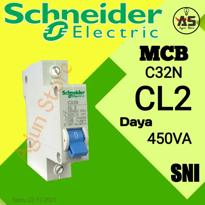 Mcb schneider 2 ampere 2a listrik pln sni biru 230/400V C32N CL2 SPLN108  original kwh 450 va kilo meter pln asli anti jeglek pemutus aliran listrik  indonesia trip | Lazada Indonesia