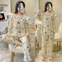 【jw】☢﹉♗  Printed Womens Crewneck Long-Sleeved Trousers Two-Piece Set Sleepwear Loose Loungewear