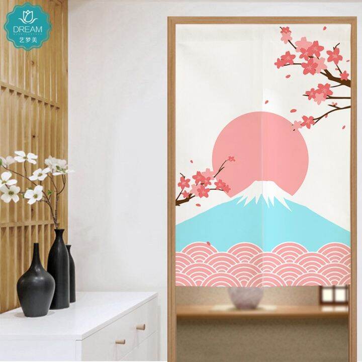 Japanesestyle Cherry Blossom Mount Fuji Kitchen Door Curtain Household