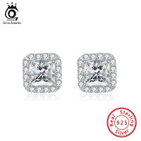 Stud Earrings ORSA JEWELS Real 925 Sterling Silver Square Cut AAAA Cubic Zircon Women Stud Earrings Newest Cute Jewelry SE247