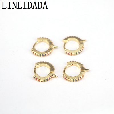 10Pairs 14MM, Small Gold-Color Hoop Earrings with Rainbow CZ Fashion Luxury Jewelry for Women Wedding Engagement Gift