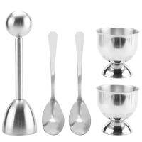 Egg Cracker Topper Set – Soft Hard Boiled Eggs Separator Tool – Include Spoons and Cups-Shell Remover &amp; Cutter-Steel Spoon &amp; Cup Holder – Cooker Accessory