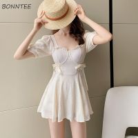 【TAKU Swimsuit】 Cover-Up Women Slim Bow Mini Ulzzang Ladies Solid Sexy Backless Holiday Swimwear Summer Clothing Elegant Design Fashion Soft New