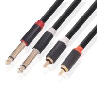 Baru 1/4 Mono Ganda 6.35 TS Ke Kabel 2rca 6.35Mm Ganda 1/4 Inci TS Mono Laki-laki Ke 2 RCA Laki-laki TSR RCA Audio Konverter Kabel Adaptor