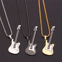 Hip Hop Gold Black Silver Color Fashion Men Women Stainless Steel Rock Music Guitar Pendant Jewelry Chain Necklace bijoux Gift