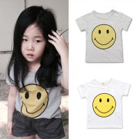 COD SDFGERTERT เสื้อยืดลําลองสําหรับเด็กผู้ชายผ้าฝ้ายแขนสั้นพิมพ์ลาย Smiley Face