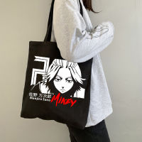 【 Cw】japanese Anime Tokyo Revengers Canvas Shopper Bag Harajuku Large Capacity Vintage Shoulder Bag Gothic Black Women S Y2k Handbag