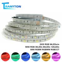 {ItalyNest shop}เทปแถบไฟ LED RGB 2835 5050ไฟ LED 5เมตร,เทปกันน้ำ RGBW RGBWW ริบบิ้นยืดหยุ่น RGB 54 Leds/m 60 Led/m 120 Leds/m 5เมตร/ล็อต