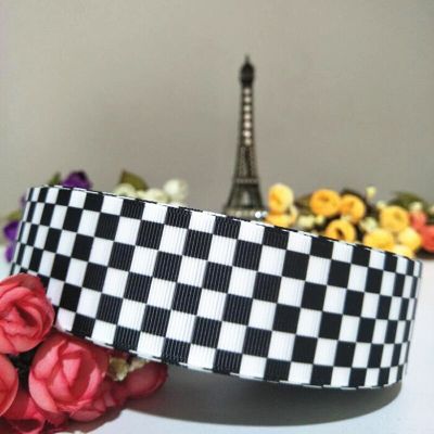 10 Yards 22mm 25mm 38mm Black/White Lattice Ribbon DIY Hand For Bows Material Gift Wrap Grosgrain Headdress Gift Wrapping  Bags