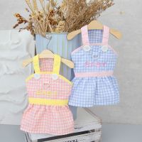 Blue Plaid Suspenders Skirt Summer Teddy Clothing Puppy Princess Skirt Fashion Dog Dress Pet Two-legged Clothes Dresses