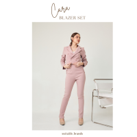 Cara Blazer Set - เซตสูท 2 ชิ้น เสื้อสูทครอป+กางเกงขายาวแต่งกระดุม (ชมพู)