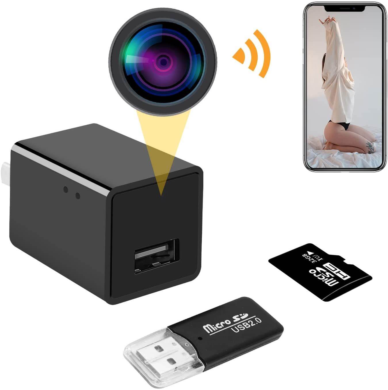 ZZOOI Spy Camera Charger Mini Spy Camera HD 1080p Wireless WiFi
