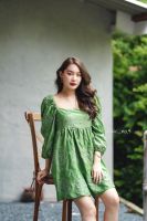 Chic No.9 - Green Embroidery Dress เดรสสีเขียว  เดรสออกงาน  ?ปัดซ้ายที่รูปเพื่อดูขนาดสินค้า