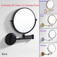 Makeup Mirror Black/Brushed Gold Brass Telescopic Folding 8 Inches Magnifying Dual Face Round Mirrors Bathroom Cosmetic Mirror