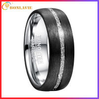 BONLAVIE 8mm Width Mens Tungsten Carbide Ring Inlaid Carbon Fiber Imitation Vermiculite Tungsten Steel Ring High Polished Comfort Fit Size 7-12