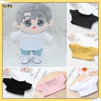 VJDA ของเล่น เล่นบ้าน อุปกรณ์ตุ๊กตา แขนสั้นลายทาง เสื้อยืดตุ๊กตา 20 ซม. เสื้อผ้าตุ๊กตาไอดอล ตุ๊กตาผ้าฝ้าย