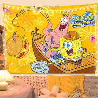 SpongeBob SquarePants พื้นหลังผ้าพรมน่ารักการ์ตูนนิเมชั่นแขวนผ้าหอพักนักศึกษาห้องนอนตกแต่งวันเกิดจัดผนังผ้าม่านผ้าผ้าผ้าผ้าปูโต๊ะ