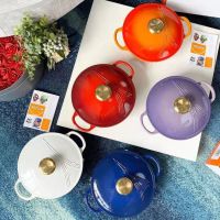 Le Creuset Cool Color Limited Paris Series 22ซม. สีขาวเคลือบมัมมี่หม้อสตูว์เคลือบรอบหม้อสตูว์อาหารทะเลหม้อ