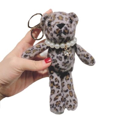 【LZ】❆▥◎  Urso Leopardo de pelúcia chaveiros lindo ornamento de pelúcia Y2K pingente carro chaveiro mochila decoração saco jóias charme