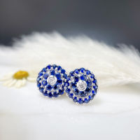 Sapphire Diamond Earrings ต่างหูเพชรแซฟไฟร์ แซฟไฟร์แท้สีน้ำเงิน ประดับด้วยเพชรแท้น้ำ96-97 ตัวเรือนเป็นทองขาว18k