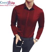 COZY UP Men Dress เสื้อสไตล์อังกฤษของแข็งเย็บปักถักร้อยธุรกิจเสื้อผู้ชายแขนยาว SLIM FIT สวมใส่อย่างเป็นทางการ Tuxedo