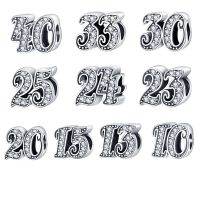 New Silver 925 Arabic Number beads Fits Pandora 925 Original bracelet Necklace Letter A-Z Charms for Women Fine Jewelry Making