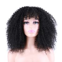 【jw】❁✜☋ Afro Curly Synthetic Hair Wigs for Short Hairstyles Kinky with Bang Blonde