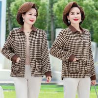 Mother autumn coat grid long-sleeved blouse old western style show thin mother-in-law cardigan 2022 new coat