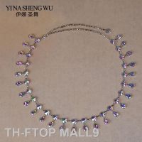 2023FTOP MALL9 Belly เข็มขัด Rhinestones 1 Bridal Sash ชุดแต่งงาน เข็มขัดคริสตัลเอวโซ่ลูกปัด เต้นรำอุปกรณ์เสริม