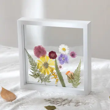 3 Packs Pressed Flowers Glass Frames- Golden Hanging Glass Picture Frames  With Chain Floating DIY Artwork Display Frames