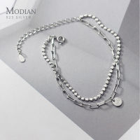 Modian Fashion 925 Sterling Silver Geometry Bracelet Double Layer Chain Link for Women Girl Original Bracelets Luxury Jewelry