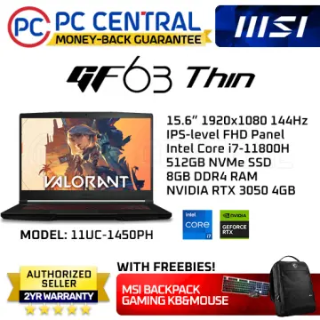 PC Portable Gamer MSI GF63 11UC i7-11800H RTX 3050 MaxQ 16GB 512GB