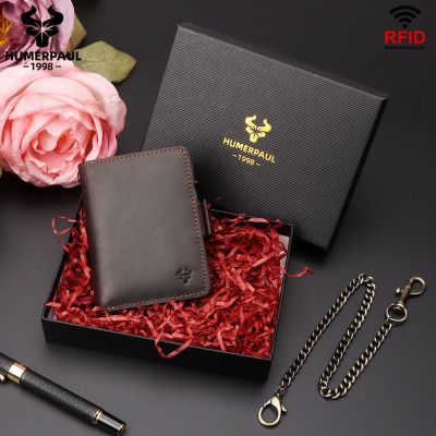 Retro Style Men Coin Purse Luxury Chain Genuine Leather Wallet RFID Metal Card Case Anti-theft Card Case Card Holders