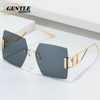 (GENTLE MOSCOT) แว่นกันแดดไร้ขอบโลหะขนาดใหญ่สำหรับผู้หญิง New Western Ins Square Openwork Temple Sun Glasses