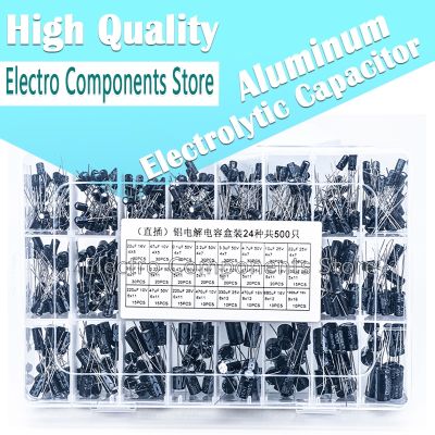 500Pcs 24Values 0.1UF-1000UF Aluminum Electrolytic Capacitor Assorted Kit Box 24 Values Set of Capacitors Set 10V 16V 25V 50V
