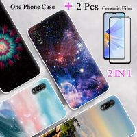 2 IN 1สำหรับ Huawei เคส Y6P เคสโทรศัพท์ซิลิโคนพร้อมกระจกแบบเทมเปอร์โค้งป้องกันหน้าจอเซรามิก