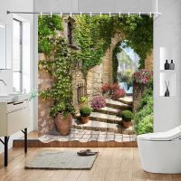 3D Digital Printing Resistant Waterproof Bathroom Shower Curtain Outdoor Garden Shower Curtain Street Architecture Botanical Floral Vintage Old Fashioned Door Rustic Scene Hippie Bathroom Decor