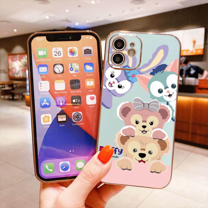 serpens-สำหรับ-oppo-a59-f1s-ฟรีสายคล้องการ์ตูน-duffy-stellalou-dny-เคสโทรศัพท์ชุบเคลือบหรูหราลวดลายขอบสี่เหลี่ยมเคสโทรศัพท์นุ่ม