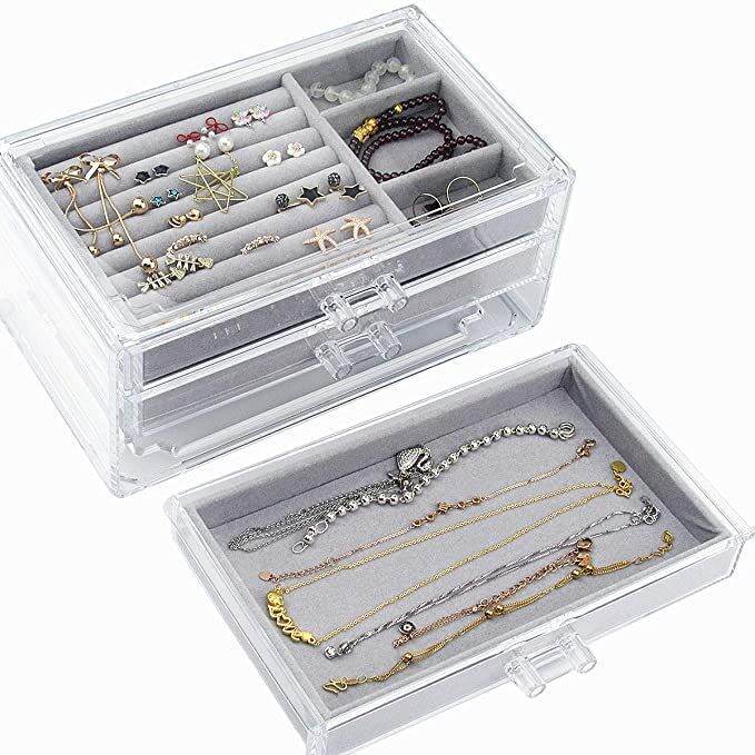 Acrylic Jewelry Box 3 Drawers, Velvet Jewelry Organizer Lazada PH